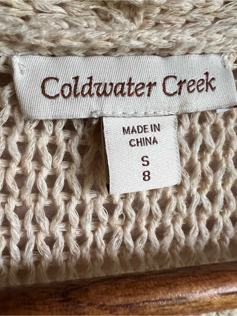 Coldwater Creek Womens S Open Knit Cardigan Sweater Ivory Fisherman Coastal Boho - Picture 4 of 11